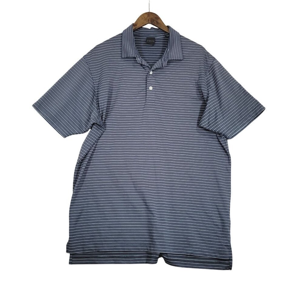 Dunning Golf Mens Blue & White Striped Polo Shirt Size L